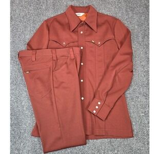 Vintage Lee Mens Leisure Suit Rust Brown Western Snap Bell Bottom Pants
